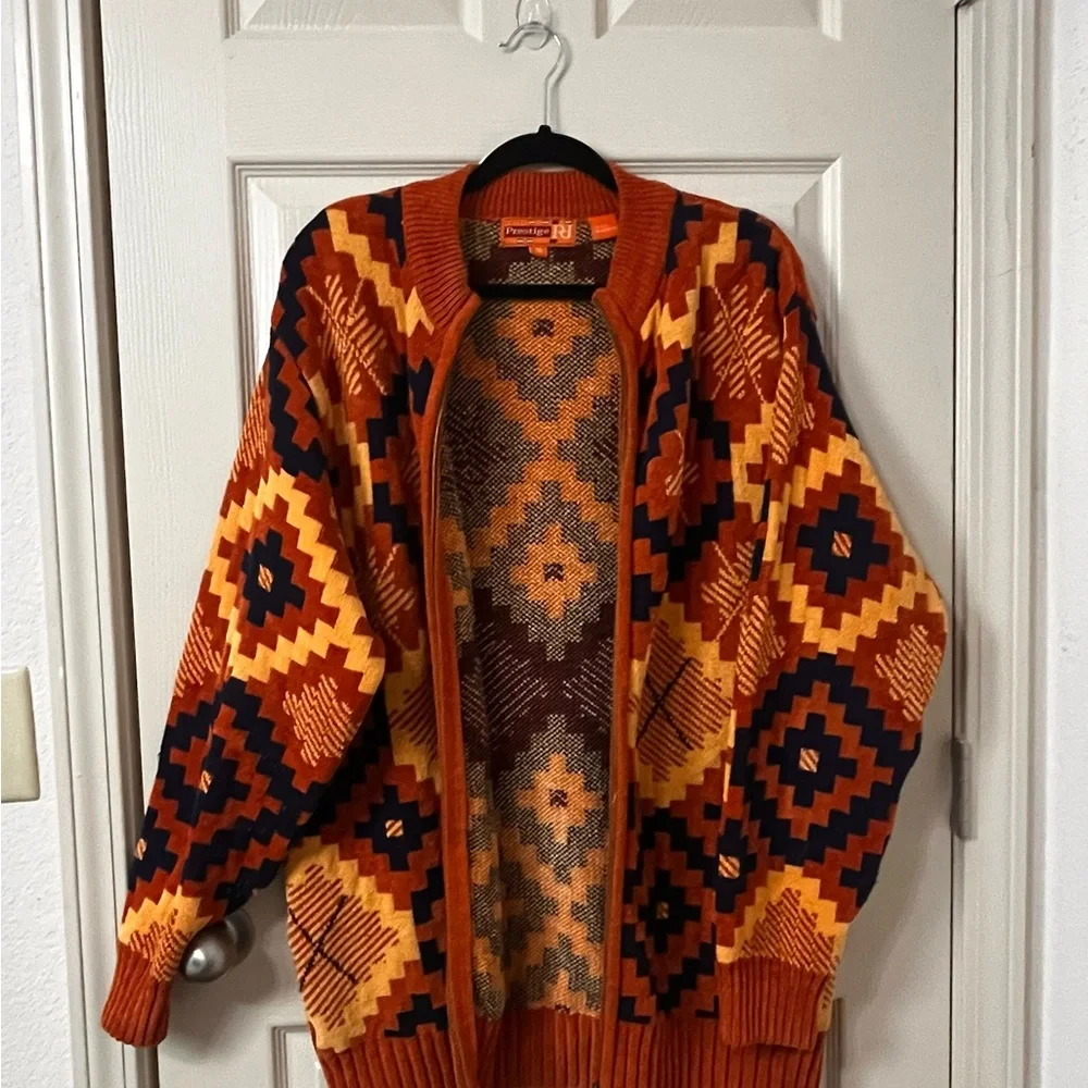 Vintage Royal Prestige Sweater Jacket | Geometric Pattern, Full Zip - Picture 3 of 7